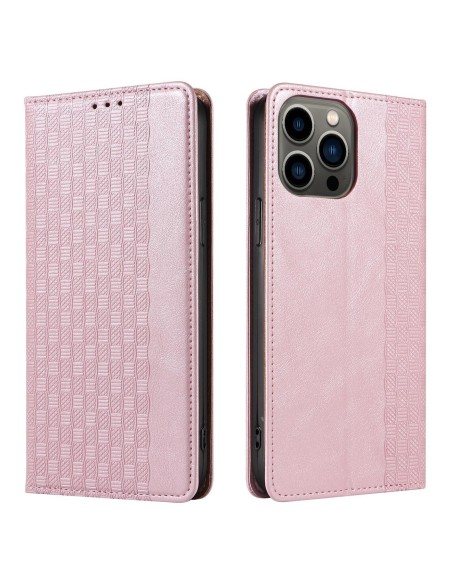 Magnetinio dirželio dėklas iPhone 14 Plus dėklas su atvartu piniginės mini rožinės spalvos stovas