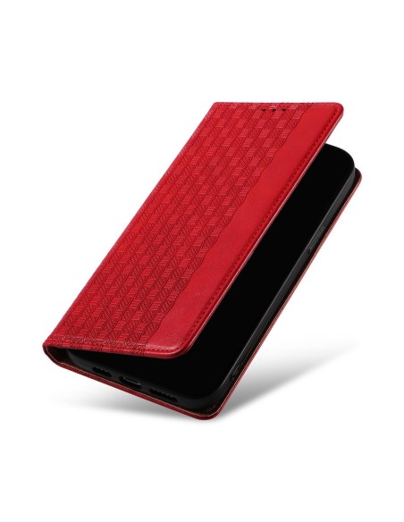 Magnetinio dirželio dėklas iPhone 14 Pro dėklas, atverčiamas dangtelis, piniginė, mini diržas, stovas, raudona