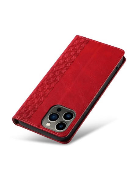 Magnetinio dirželio dėklas iPhone 14 Pro dėklas, atverčiamas dangtelis, piniginė, mini diržas, stovas, raudona