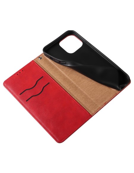 Magnetinio dirželio dėklas iPhone 14 Pro dėklas, atverčiamas dangtelis, piniginė, mini diržas, stovas, raudona