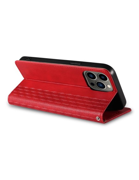 Magnetinio dirželio dėklas iPhone 14 Pro dėklas, atverčiamas dangtelis, piniginė, mini diržas, stovas, raudona
