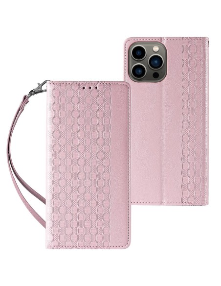 Magnetinio dirželio dėklas iPhone 14 Pro dėklas, atverčiamas dangtelis, piniginė, mini diržas, stovas, rožinė
