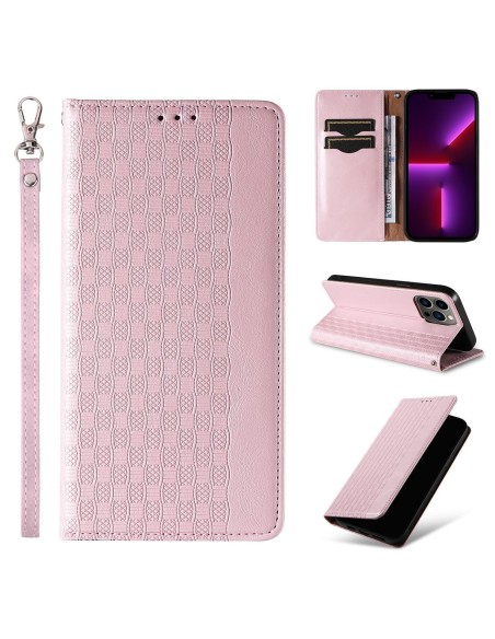 Magnetinio dirželio dėklas iPhone 14 Pro dėklas, atverčiamas dangtelis, piniginė, mini diržas, stovas, rožinė