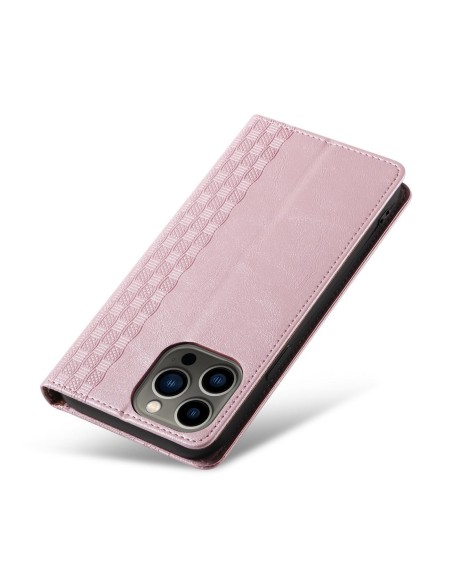 Magnetinio dirželio dėklas iPhone 14 Pro dėklas, atverčiamas dangtelis, piniginė, mini diržas, stovas, rožinė