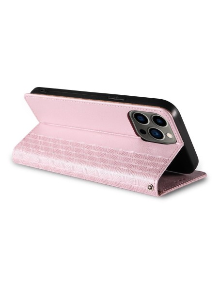 Magnetinio dirželio dėklas iPhone 14 Pro dėklas, atverčiamas dangtelis, piniginė, mini diržas, stovas, rožinė