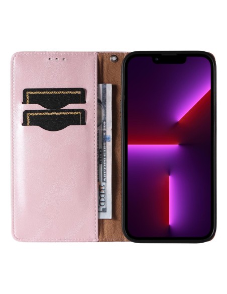 Magnetinio dirželio dėklas iPhone 14 Pro dėklas, atverčiamas dangtelis, piniginė, mini diržas, stovas, rožinė