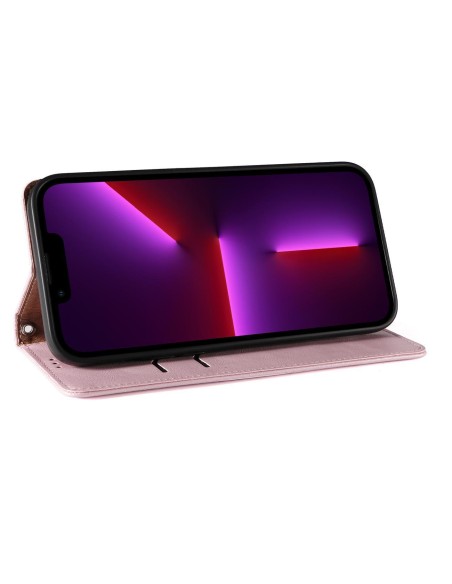 Magnetinio dirželio dėklas, skirtas iPhone 14 Pro Max, atverčiamas dangtelis, piniginė, mini dirželis, stovas, rožinė