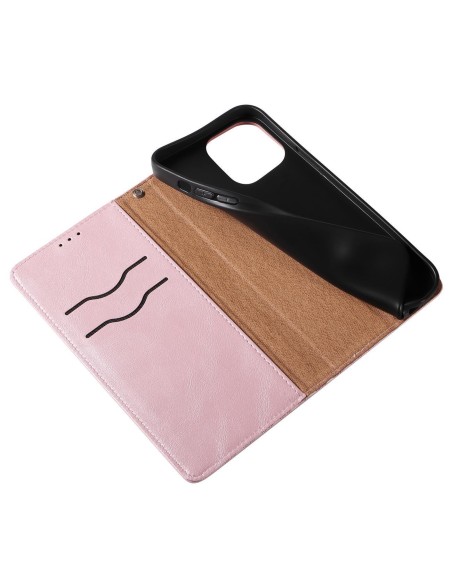 Magnetinio dirželio dėklas, skirtas iPhone 14 Pro Max, atverčiamas dangtelis, piniginė, mini dirželis, stovas, rožinė