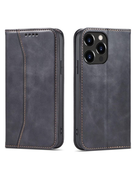 Magnetinis Fancy Case iPhone 14 dėklo dangtelis su atvartu, juodas piniginės stovas