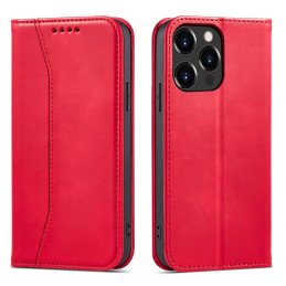 Magnet Fancy Case iPhone 14 dėklo dangtelis su atvartu piniginės stovu raudonas
