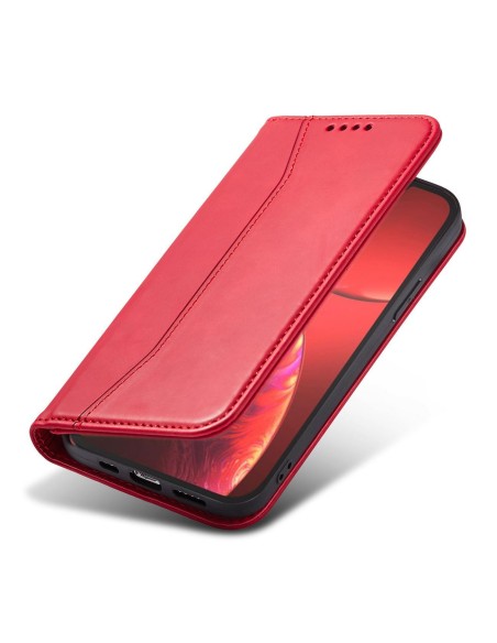 Magnet Fancy Case iPhone 14 dėklo dangtelis su atvartu piniginės stovu raudonas