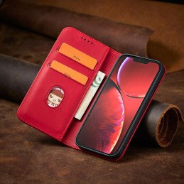 Magnet Fancy Case iPhone 14 dėklo dangtelis su atvartu piniginės stovu raudonas