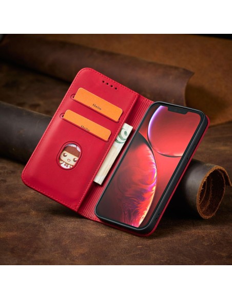 Magnet Fancy Case iPhone 14 dėklo dangtelis su atvartu piniginės stovu raudonas