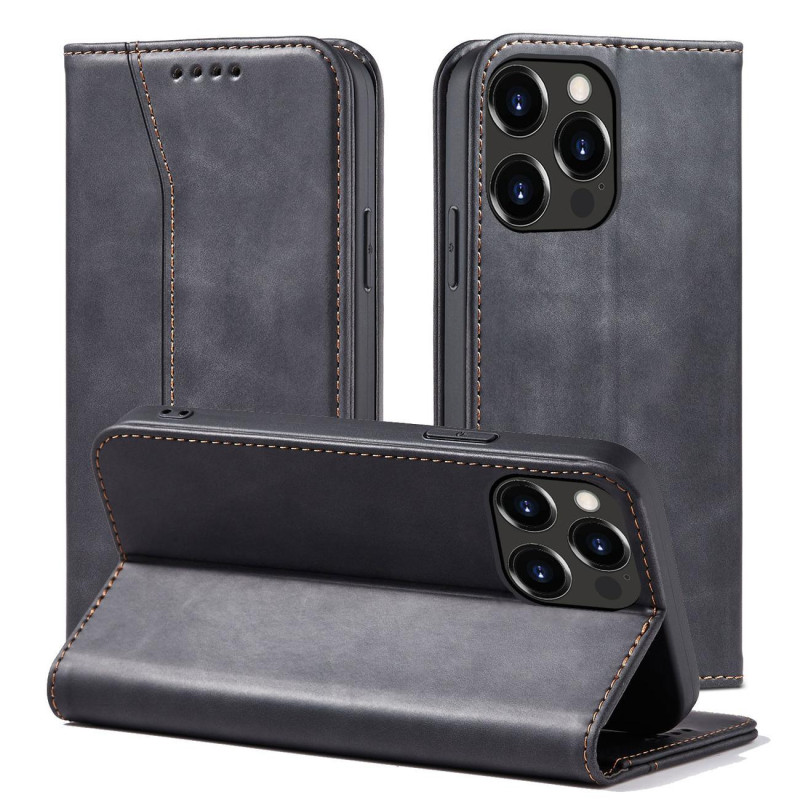 Magnetinis Fancy Dėklas iPhone 14 Plus, dangtelis su atvartu, piniginės stovas, juodas