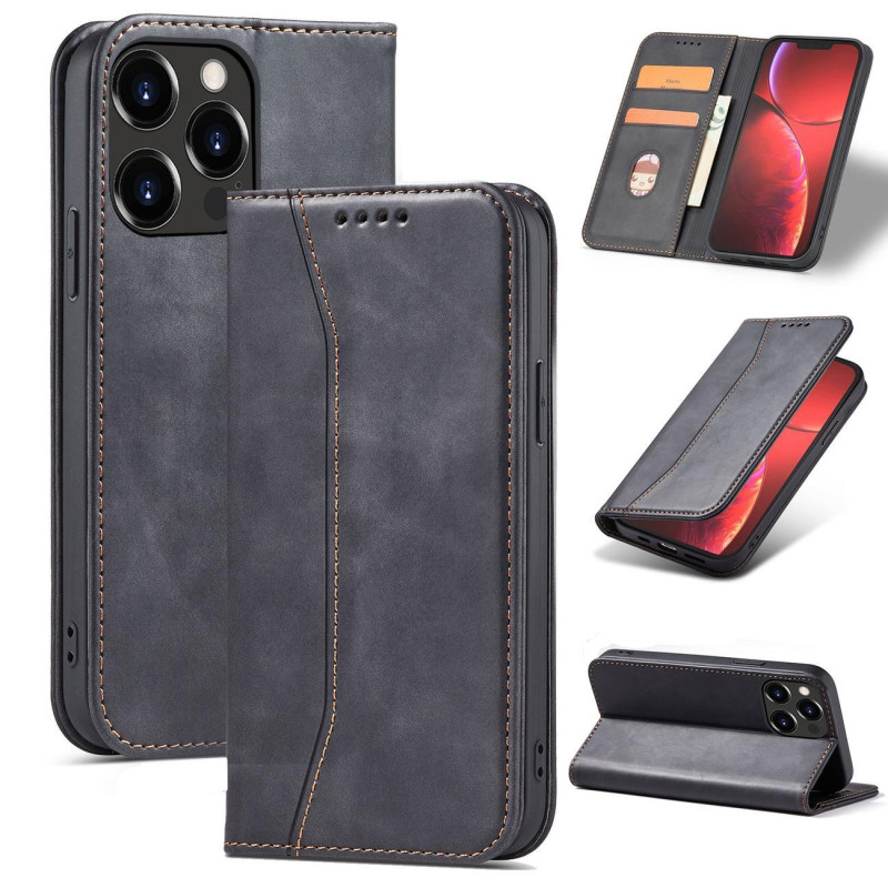 Magnetinis Fancy Dėklas iPhone 14 Plus, dangtelis su atvartu, piniginės stovas, juodas