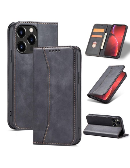 Magnetinis Fancy Dėklas iPhone 14 Plus, dangtelis su atvartu, piniginės stovas, juodas Magnetinis Fancy Dėklas iPhone 14 Plus, dangtelis su atvartu, piniginės stovas, juodas