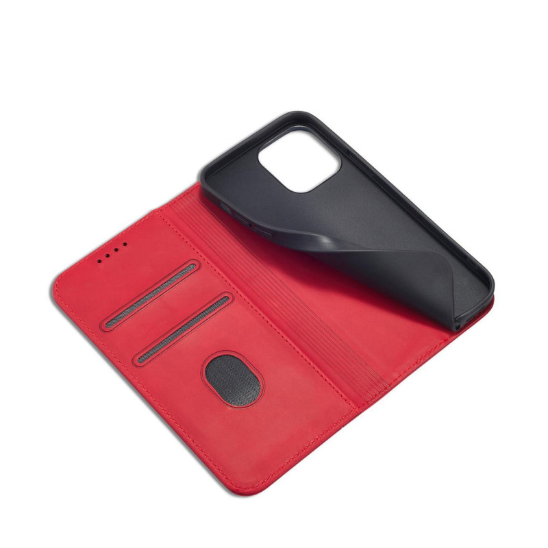 Magnetinis Fancy Case iPhone 14 Plus dangtelis su atvartu, piniginės stovas raudonas