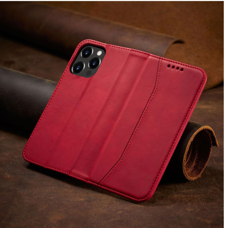 Magnetinis Fancy Case iPhone 14 Plus dangtelis su atvartu, piniginės stovas raudonas