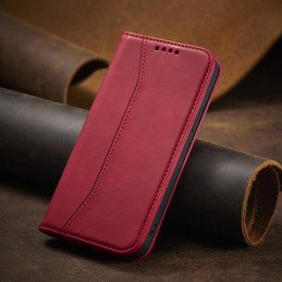 Magnetinis Fancy Case iPhone 14 Plus dangtelis su atvartu, piniginės stovas raudonas