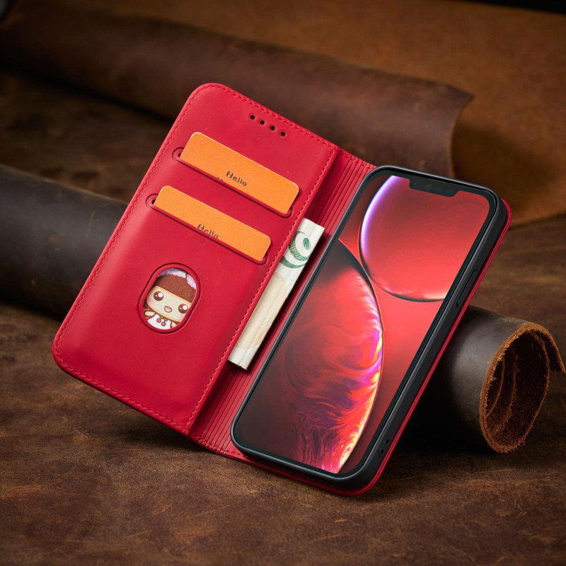 Magnetinis Fancy Case iPhone 14 Plus dangtelis su atvartu, piniginės stovas raudonas