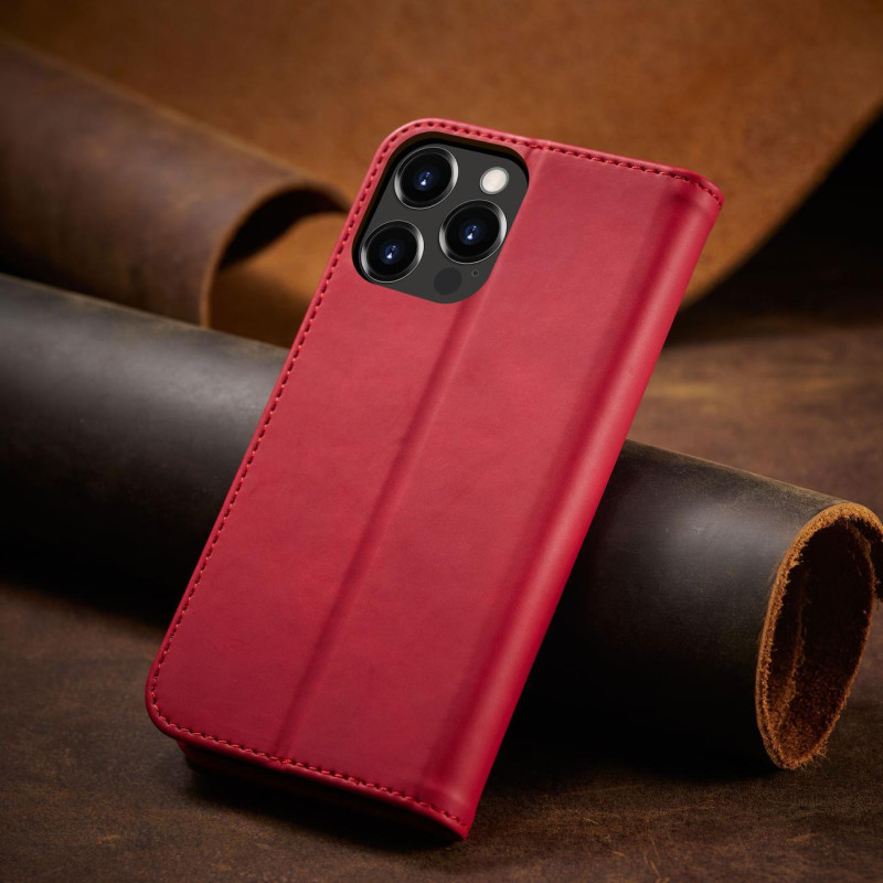 Magnetinis Fancy Case iPhone 14 Plus dangtelis su atvartu, piniginės stovas raudonas