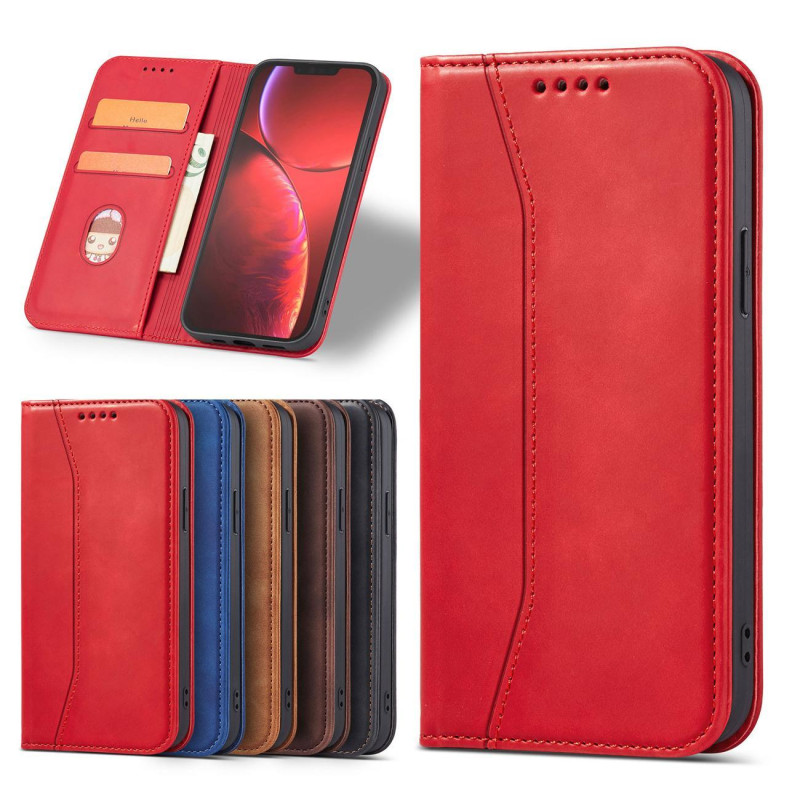 Magnetinis Fancy Case iPhone 14 Plus dangtelis su atvartu, piniginės stovas raudonas