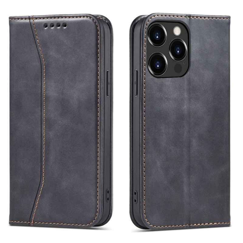 Magnetinis Fancy Case iPhone 14 Pro dėklo dangtelis su atvartu, juodas piniginės stovas