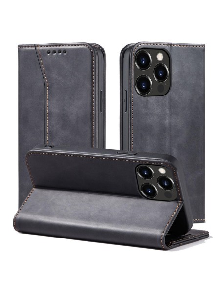 Magnetinis Fancy Dėklas skirtas iPhone 14 Pro Max, dangtelis su atvartu, piniginės stovas, juodas