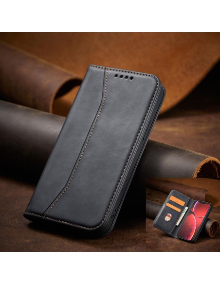 Magnetinis Fancy Dėklas skirtas iPhone 14 Pro Max, dangtelis su atvartu, piniginės stovas, juodas