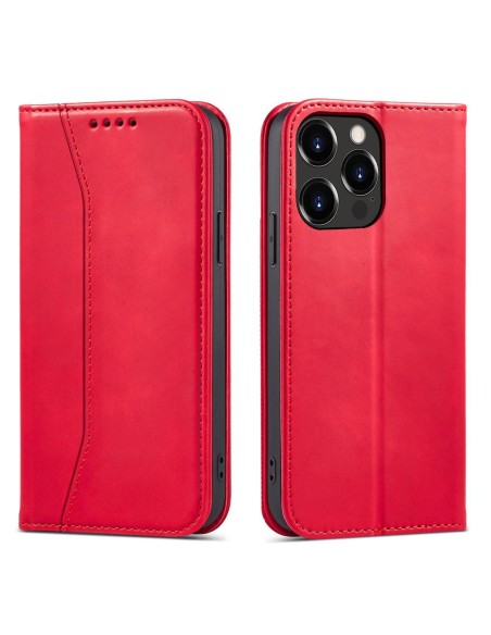 Magnetinis Fancy Dėklas, skirtas iPhone 14 Pro Max, dangtelis su atvartu, piniginės stovas, raudonas