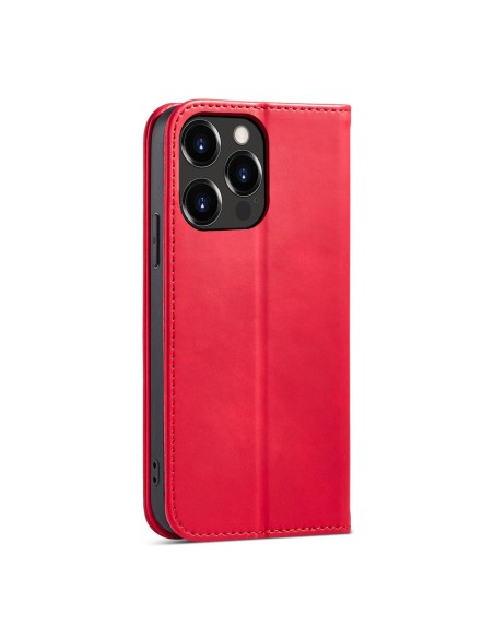 Magnetinis Fancy Dėklas, skirtas iPhone 14 Pro Max, dangtelis su atvartu, piniginės stovas, raudonas