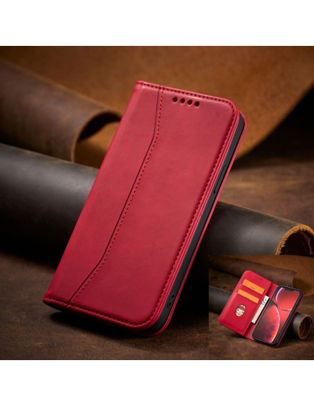 Magnetinis Fancy Dėklas, skirtas iPhone 14 Pro Max, dangtelis su atvartu, piniginės stovas, raudonas