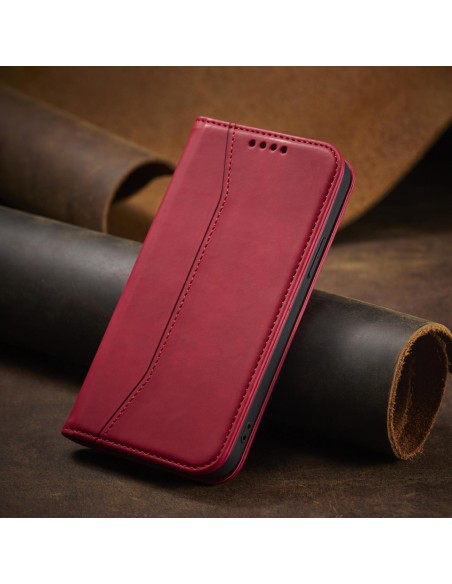 Magnetinis Fancy Dėklas, skirtas iPhone 14 Pro Max, dangtelis su atvartu, piniginės stovas, raudonas