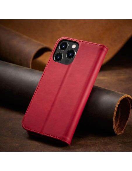 Magnetinis Fancy Dėklas, skirtas iPhone 14 Pro Max, dangtelis su atvartu, piniginės stovas, raudonas