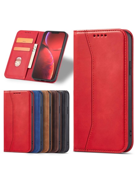 Magnetinis Fancy Dėklas, skirtas iPhone 14 Pro Max, dangtelis su atvartu, piniginės stovas, raudonas