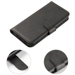 Magnet Case elegantiškas dėklas su atvartu ir stovo funkcija, skirtas iPhone 14, juodas