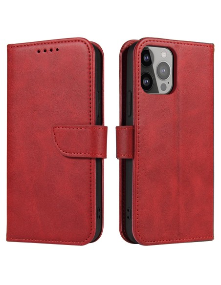 Magnet Case elegantiškas dėklas su atvartu ir stovo funkcija iPhone 14 Plus raudonam Magnet Case elegantiškas dėklas su atvartu ir stovo funkcija iPhone 14 Plus raudonam