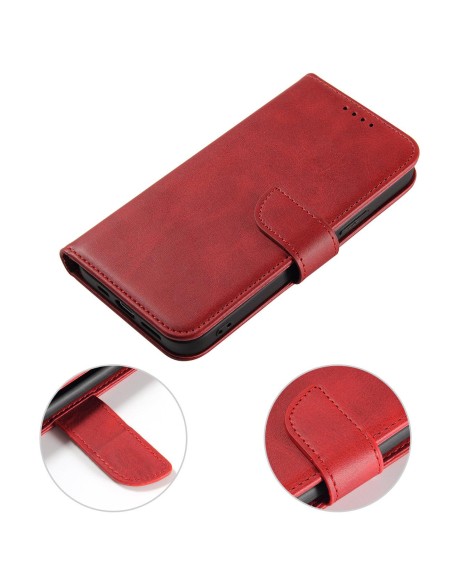 Magnet Case elegantiškas dėklas su atvartu ir stovo funkcija iPhone 14 Plus raudonam Magnet Case elegantiškas dėklas su atvartu ir stovo funkcija iPhone 14 Plus raudonam