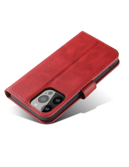 Magnet Case elegantiškas dėklas su atvartu ir stovo funkcija iPhone 14 Plus raudonam Magnet Case elegantiškas dėklas su atvartu ir stovo funkcija iPhone 14 Plus raudonam