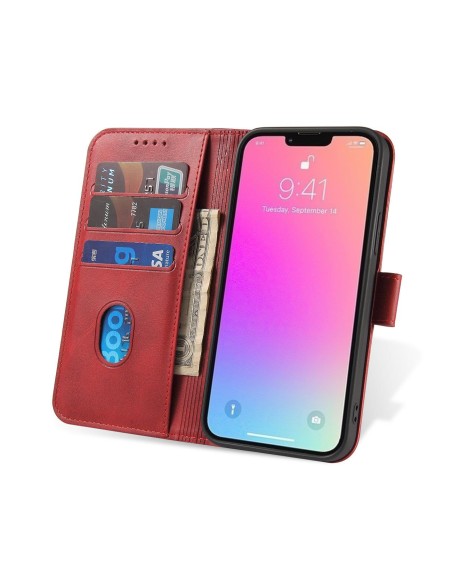 Magnet Case elegantiškas dėklas su atvartu ir stovo funkcija iPhone 14 Plus raudonam Magnet Case elegantiškas dėklas su atvartu ir stovo funkcija iPhone 14 Plus raudonam