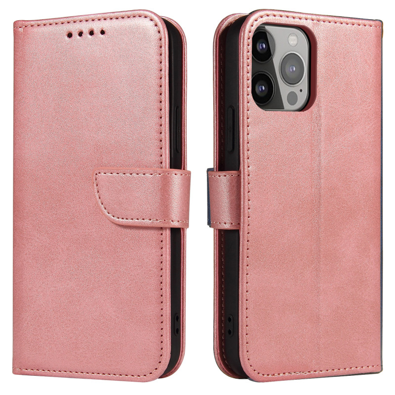 Magnetinis dėklas, elegantiškas dėklas su atvartu ir stovo funkcija iPhone 14 Pro, rožinis Magnetinis dėklas, elegantiškas dėklas su atvartu ir stovo funkcija iPhone 14 Pro, rožinis