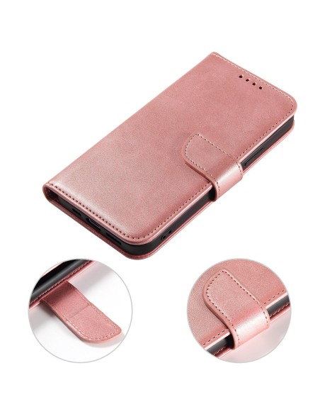Magnetinis dėklas iPhone 14 Pro Max, dangtelis su atvartu, piniginės stovas, rožinis