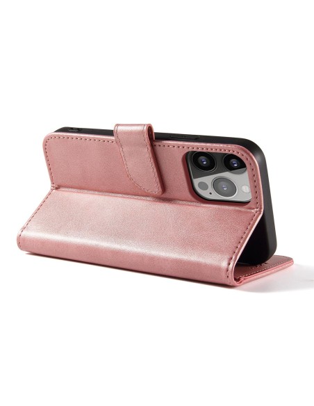 Magnetinis dėklas iPhone 14 Pro Max, dangtelis su atvartu, piniginės stovas, rožinis