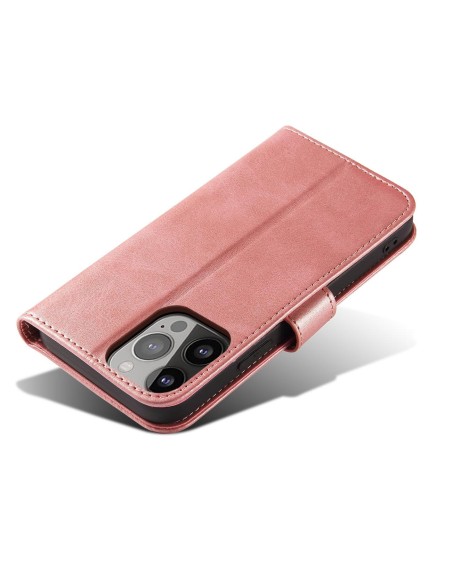Magnetinis dėklas iPhone 14 Pro Max, dangtelis su atvartu, piniginės stovas, rožinis