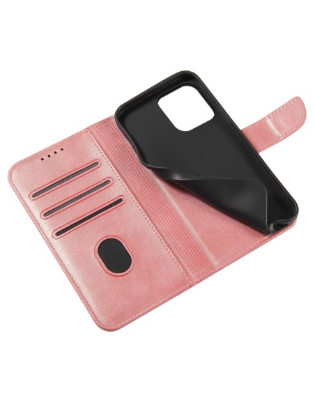 Magnetinis dėklas iPhone 14 Pro Max, dangtelis su atvartu, piniginės stovas, rožinis