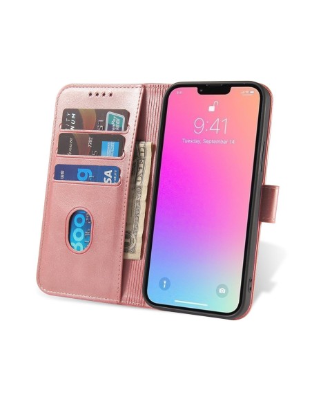 Magnetinis dėklas iPhone 14 Pro Max, dangtelis su atvartu, piniginės stovas, rožinis