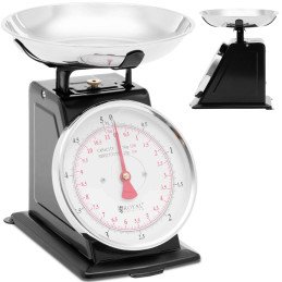 Analoginės virtuvės svarstyklės pagamintos iš plieno iki 5 kg / 20 g - juodos