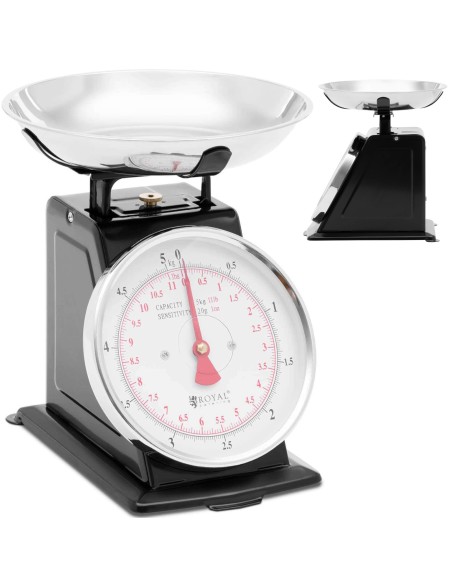 Analoginės virtuvės svarstyklės pagamintos iš plieno iki 5 kg / 20 g - juodos Analoginės virtuvės svarstyklės pagamintos iš plieno iki 5 kg / 20 g - juodos