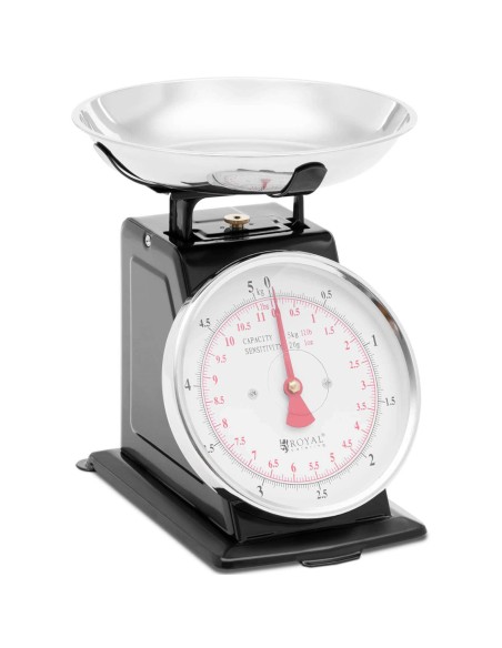 Analoginės virtuvės svarstyklės pagamintos iš plieno iki 5 kg / 20 g - juodos Analoginės virtuvės svarstyklės pagamintos iš plieno iki 5 kg / 20 g - juodos