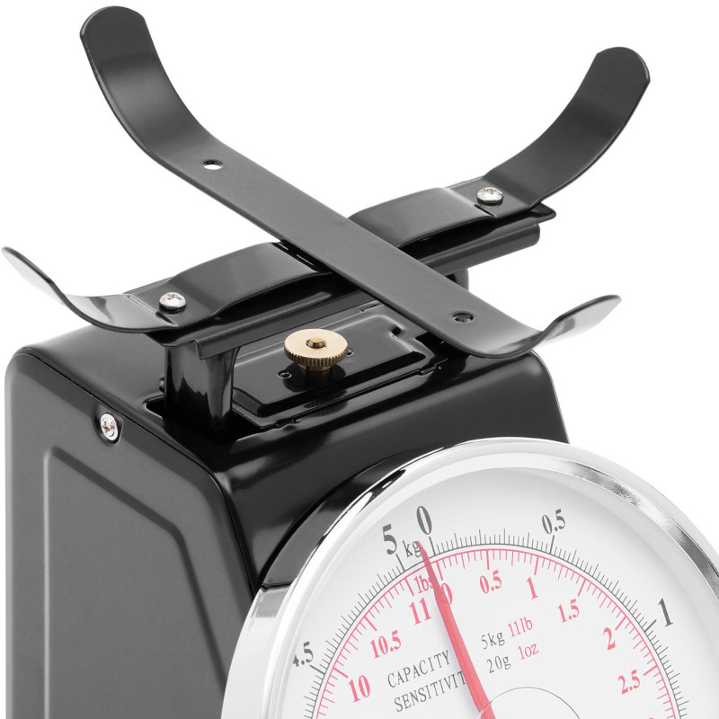 Analoginės virtuvės svarstyklės pagamintos iš plieno iki 5 kg / 20 g - juodos